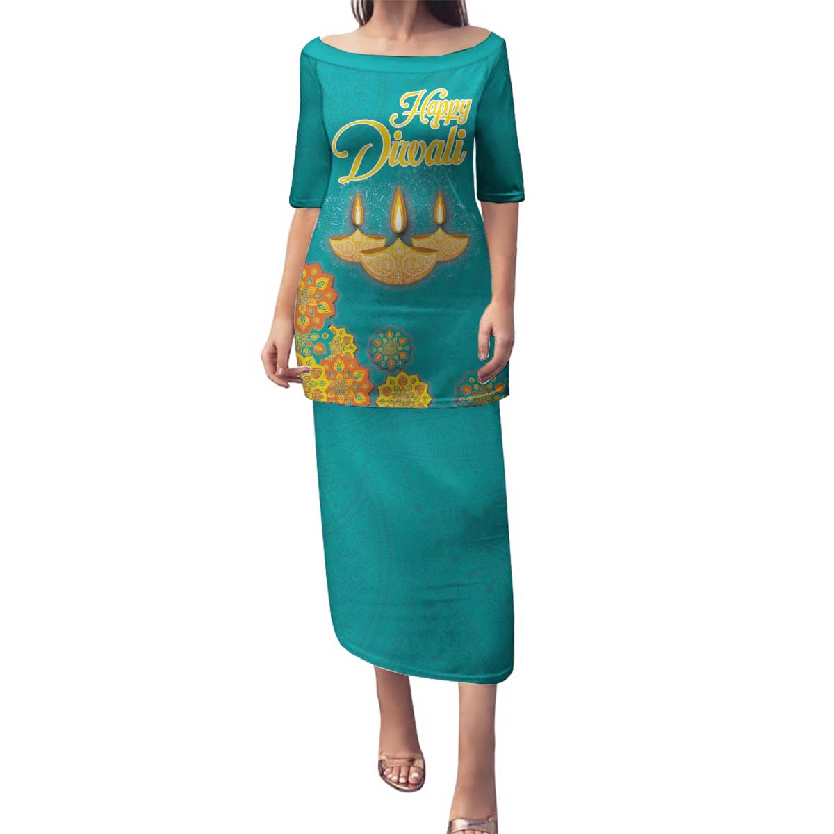 Personalized India Diwali Family Matching Puletasi and Hawaiian Shirt Festival Of Light With Diya - Wonder Print Shop