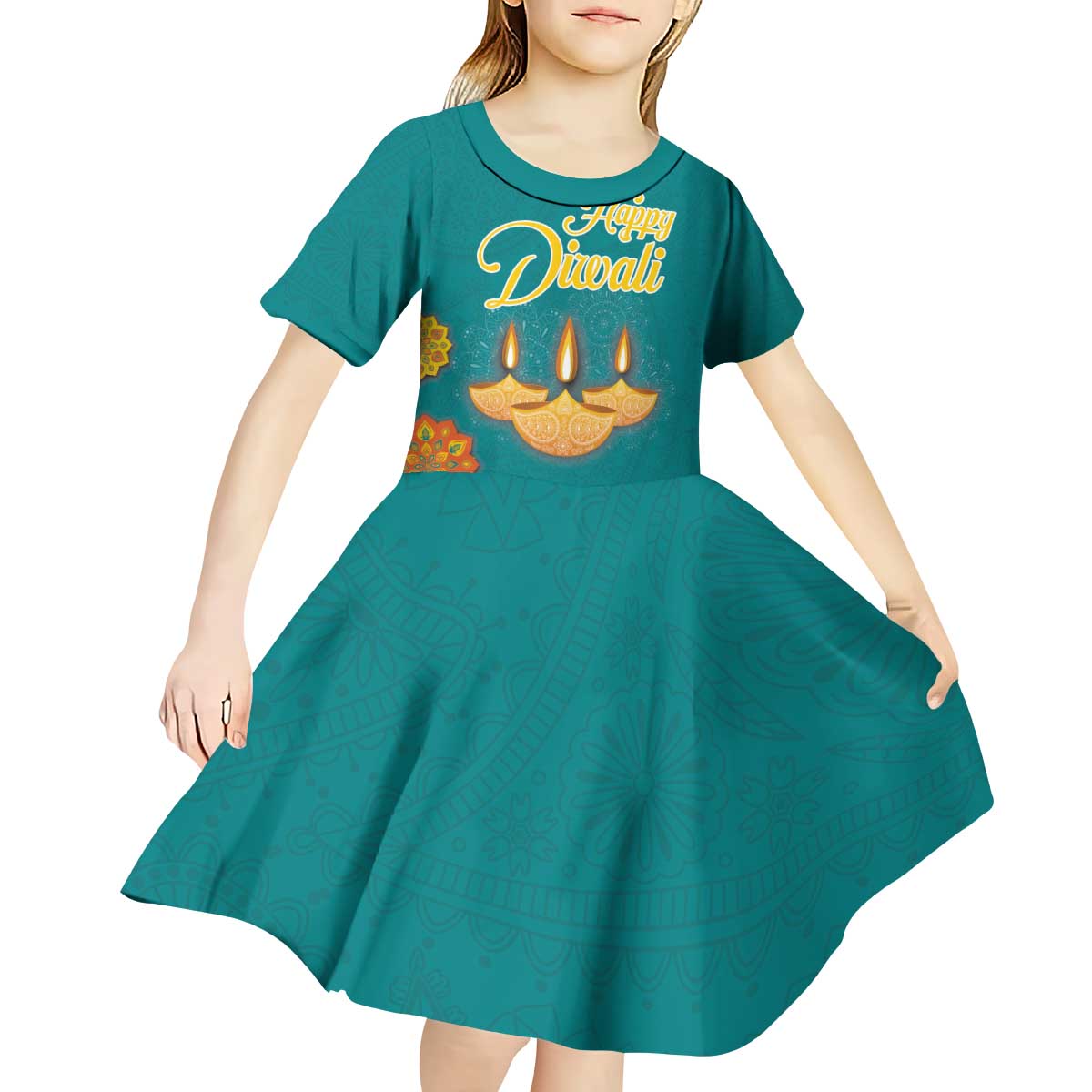 Personalized India Diwali Kid Short Sleeve Dress Festival Of Light With Diya - Wonder Print Shop
