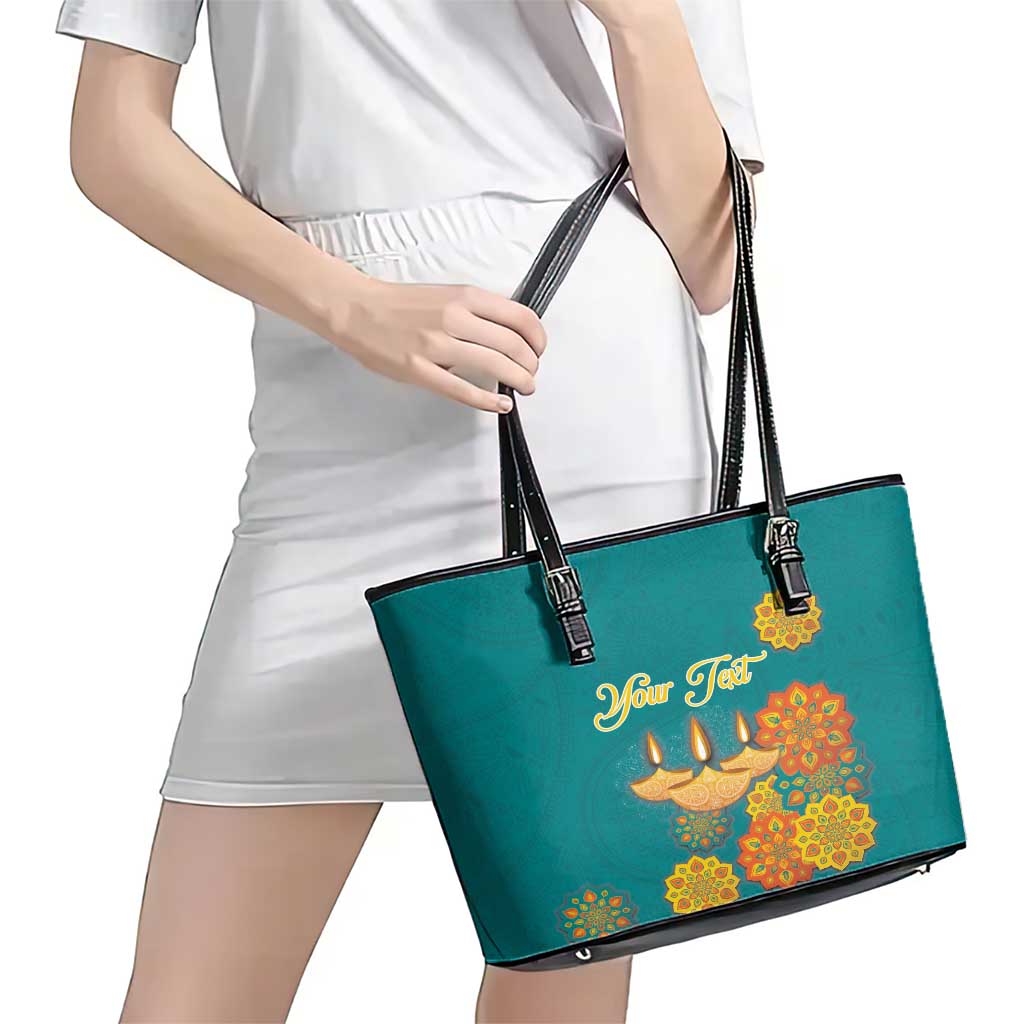 Personalized India Diwali Leather Tote Bag Festival Of Light With Diya - Wonder Print Shop