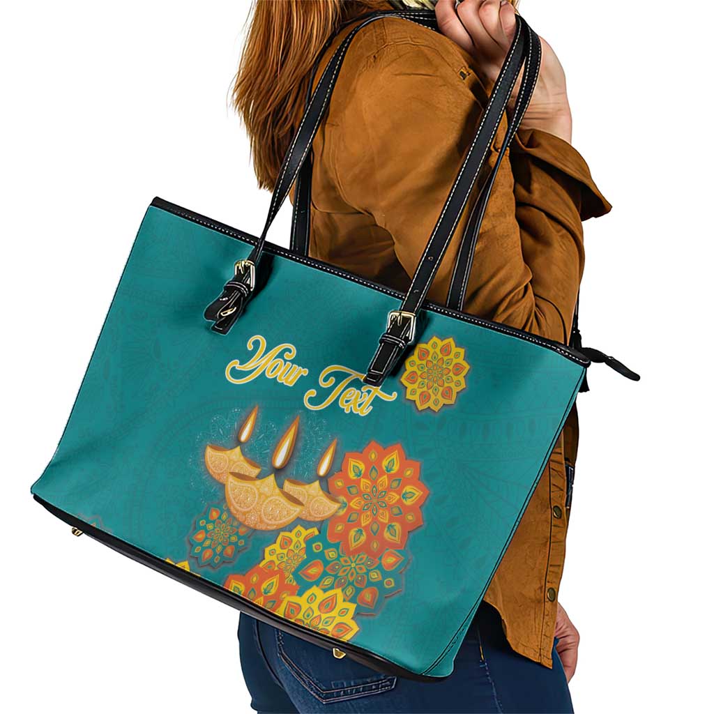 Personalized India Diwali Leather Tote Bag Festival Of Light With Diya - Wonder Print Shop