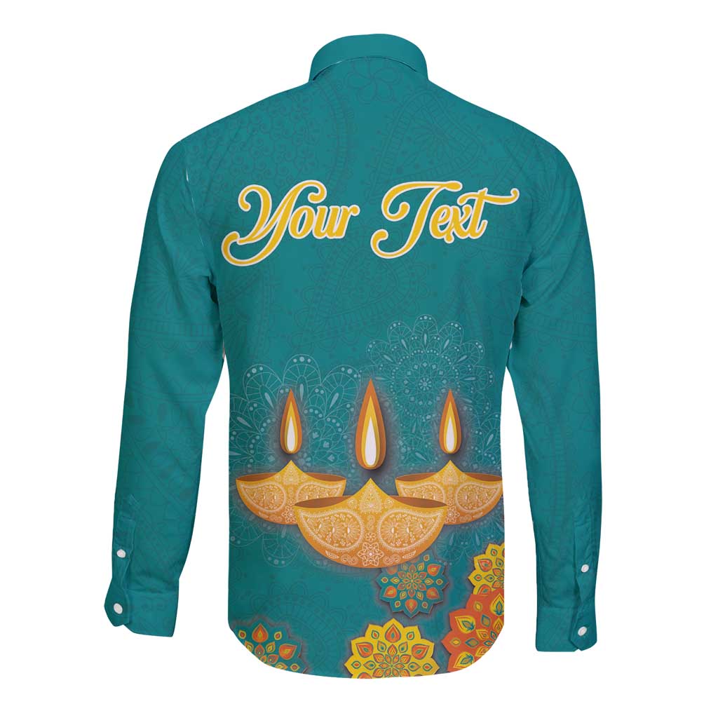 Personalized India Diwali Long Sleeve Button Shirt Festival Of Light With Diya - Wonder Print Shop