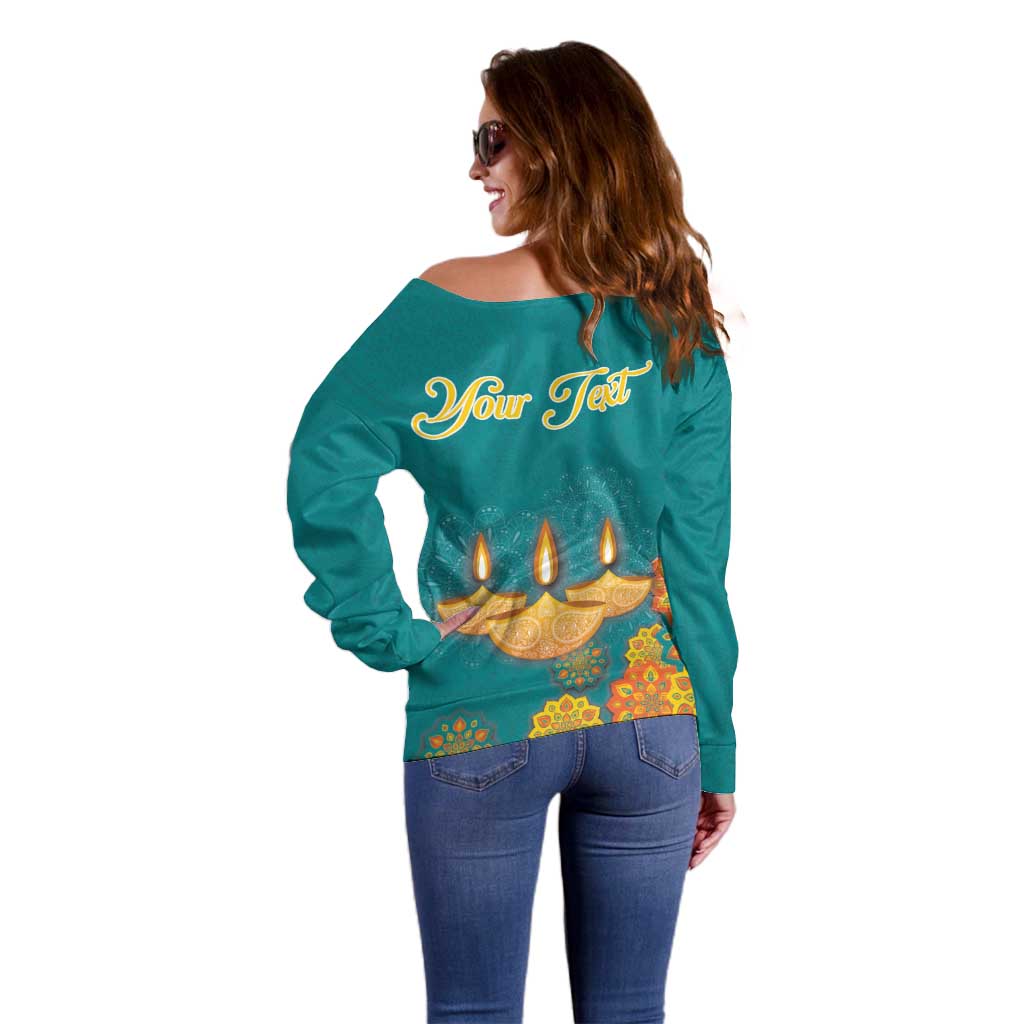 Personalized India Diwali Off Shoulder Sweater Festival Of Light With Diya - Wonder Print Shop