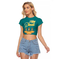 Personalized India Diwali Raglan Cropped T Shirt Festival Of Light With Diya - Wonder Print Shop
