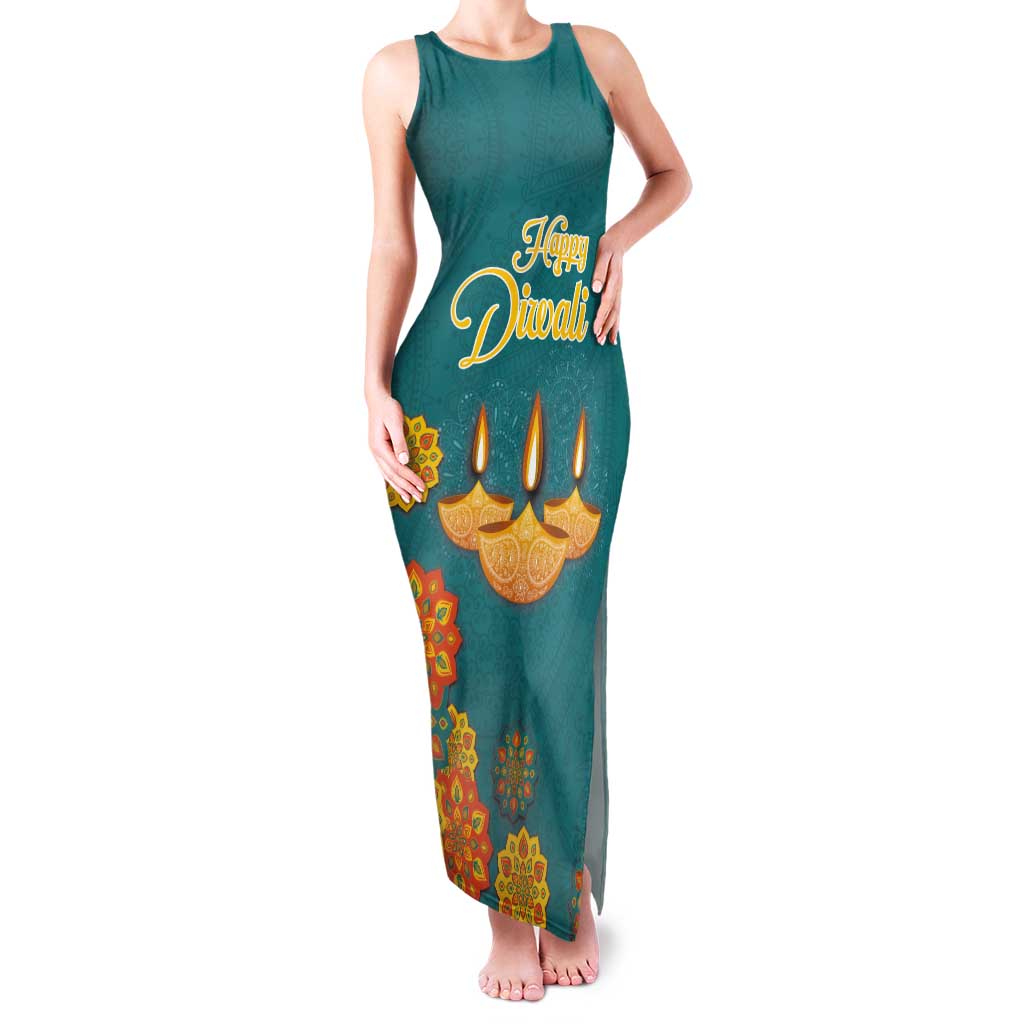 Personalized India Diwali Tank Maxi Dress Festival Of Light With Diya - Wonder Print Shop