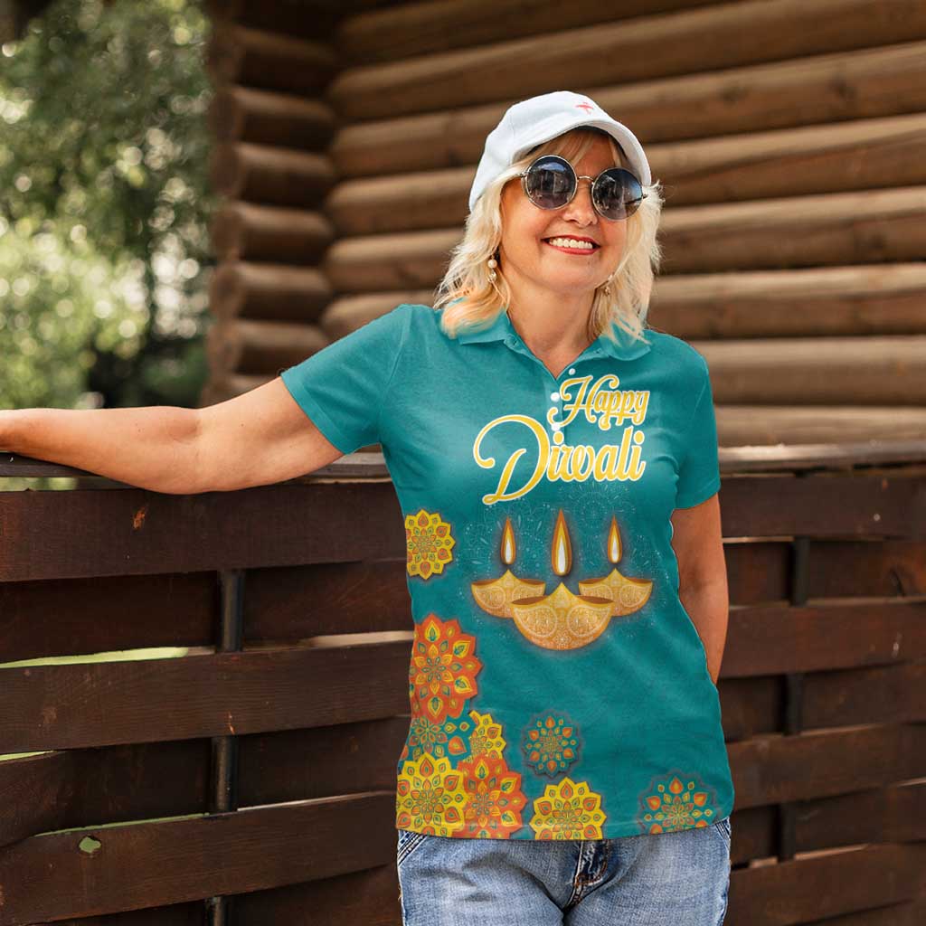 Personalized India Diwali Women Polo Shirt Festival Of Light With Diya - Wonder Print Shop