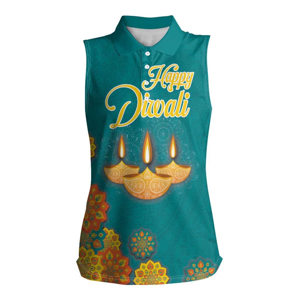 Personalized India Diwali Women Sleeveless Polo Shirt Festival Of Light With Diya - Wonder Print Shop