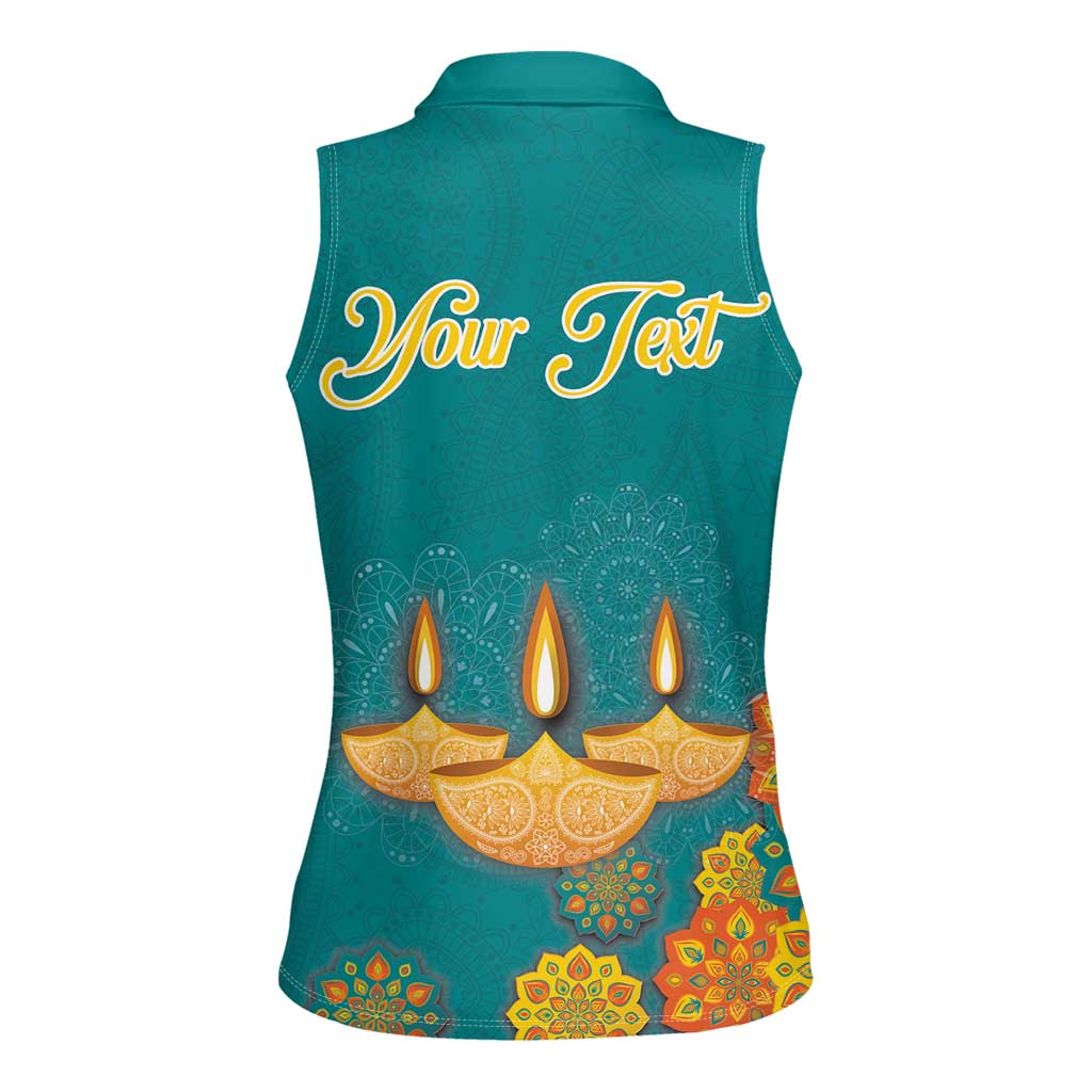 Personalized India Diwali Women Sleeveless Polo Shirt Festival Of Light With Diya - Wonder Print Shop