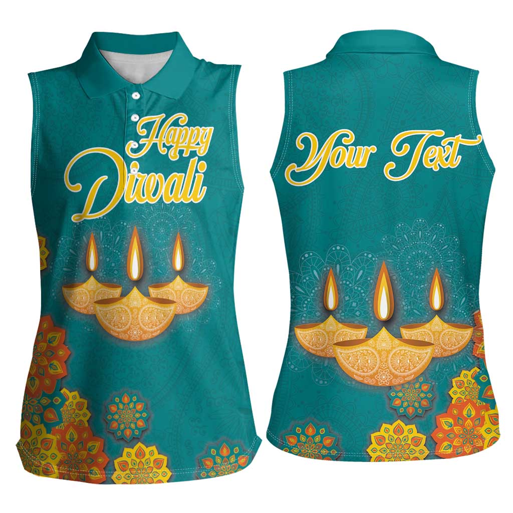 Personalized India Diwali Women Sleeveless Polo Shirt Festival Of Light With Diya - Wonder Print Shop