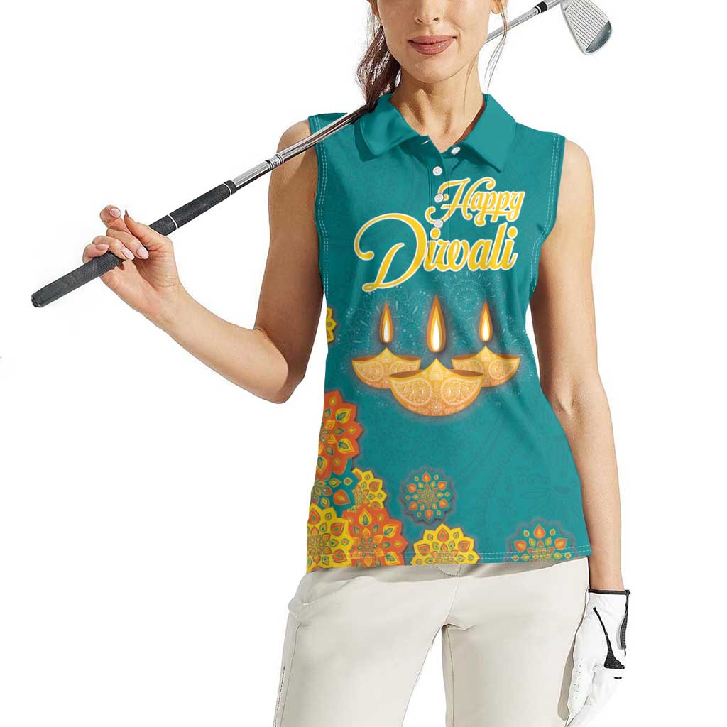 Personalized India Diwali Women Sleeveless Polo Shirt Festival Of Light With Diya - Wonder Print Shop