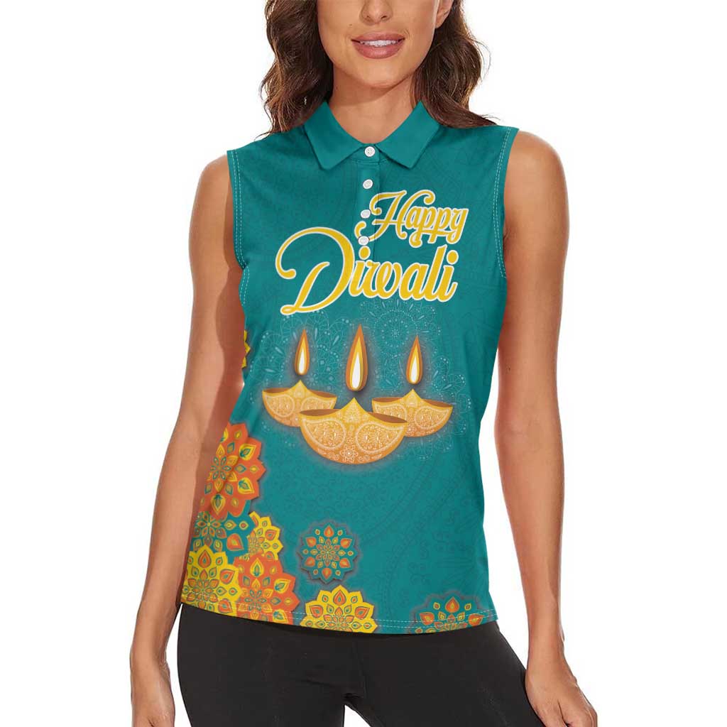 Personalized India Diwali Women Sleeveless Polo Shirt Festival Of Light With Diya - Wonder Print Shop
