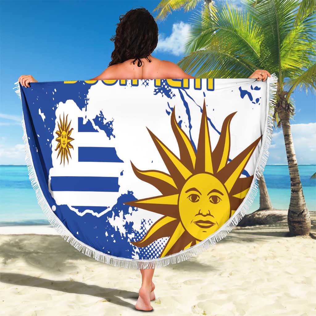 Custom Uruguay Independence Day Beach Blanket Sol de Mayo With Grunge Urban - Wonder Print Shop