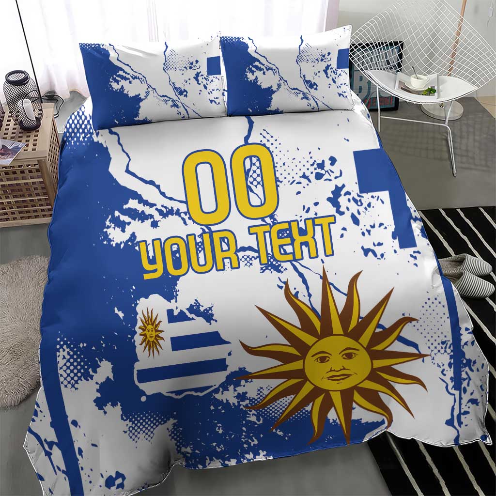 Custom Uruguay Independence Day Bedding Set Sol de Mayo With Grunge Urban - Wonder Print Shop