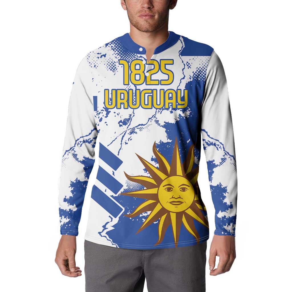 Custom Uruguay Independence Day Button Sweatshirt Sol de Mayo With Grunge Urban - Wonder Print Shop