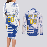 Custom Uruguay Independence Day Couples Matching Long Sleeve Bodycon Dress and Long Sleeve Button Shirt Sol de Mayo With Grunge Urban - Wonder Print Shop