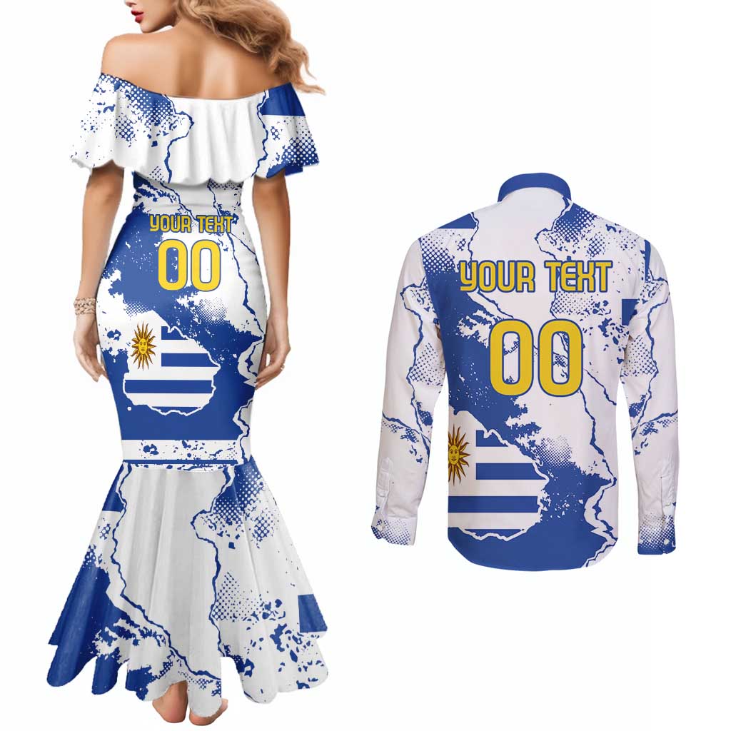 Custom Uruguay Independence Day Couples Matching Mermaid Dress and Long Sleeve Button Shirt Sol de Mayo With Grunge Urban