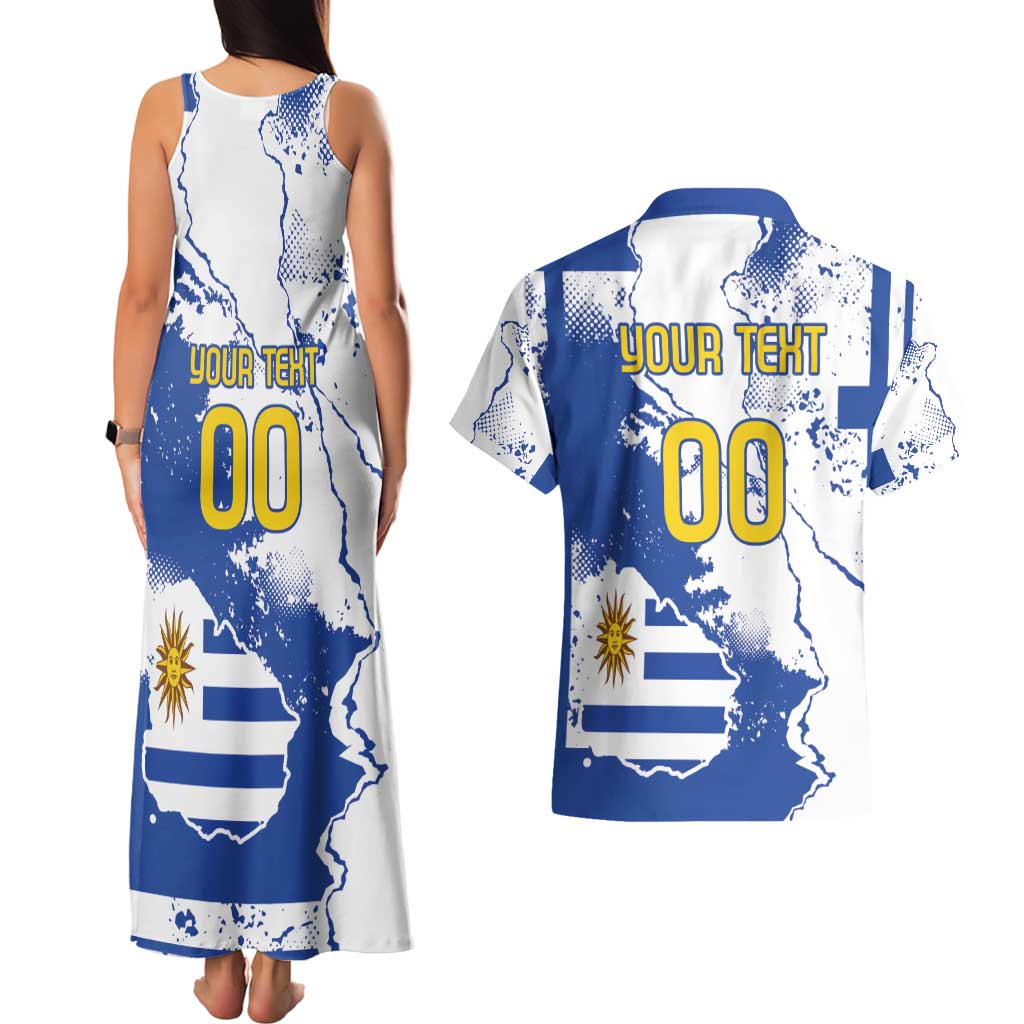 Custom Uruguay Independence Day Couples Matching Tank Maxi Dress and Hawaiian Shirt Sol de Mayo With Grunge Urban - Wonder Print Shop