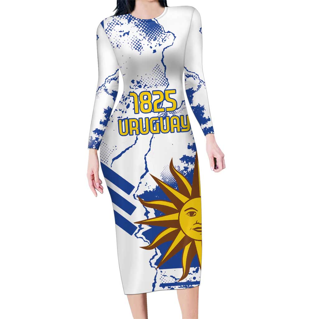 Custom Uruguay Independence Day Family Matching Long Sleeve Bodycon Dress and Hawaiian Shirt Sol de Mayo With Grunge Urban - Wonder Print Shop