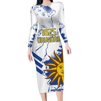 Custom Uruguay Independence Day Family Matching Long Sleeve Bodycon Dress and Hawaiian Shirt Sol de Mayo With Grunge Urban - Wonder Print Shop