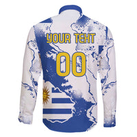 Custom Uruguay Independence Day Family Matching Off The Shoulder Long Sleeve Dress and Hawaiian Shirt Sol de Mayo With Grunge Urban - Wonder Print Shop