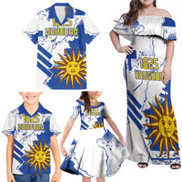 Custom Uruguay Independence Day Family Matching Off Shoulder Maxi Dress and Hawaiian Shirt Sol de Mayo With Grunge Urban - Wonder Print Shop