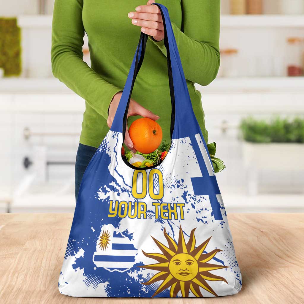 Custom Uruguay Independence Day Grocery Bag Sol de Mayo With Grunge Urban
