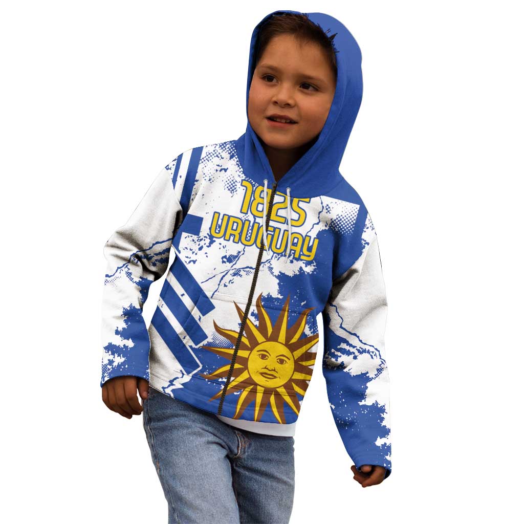 Custom Uruguay Independence Day Kid Hoodie Sol de Mayo With Grunge Urban - Wonder Print Shop
