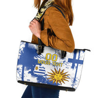 Custom Uruguay Independence Day Leather Tote Bag Sol de Mayo With Grunge Urban - Wonder Print Shop