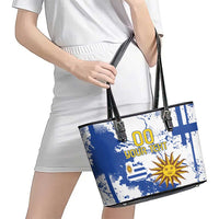 Custom Uruguay Independence Day Leather Tote Bag Sol de Mayo With Grunge Urban - Wonder Print Shop