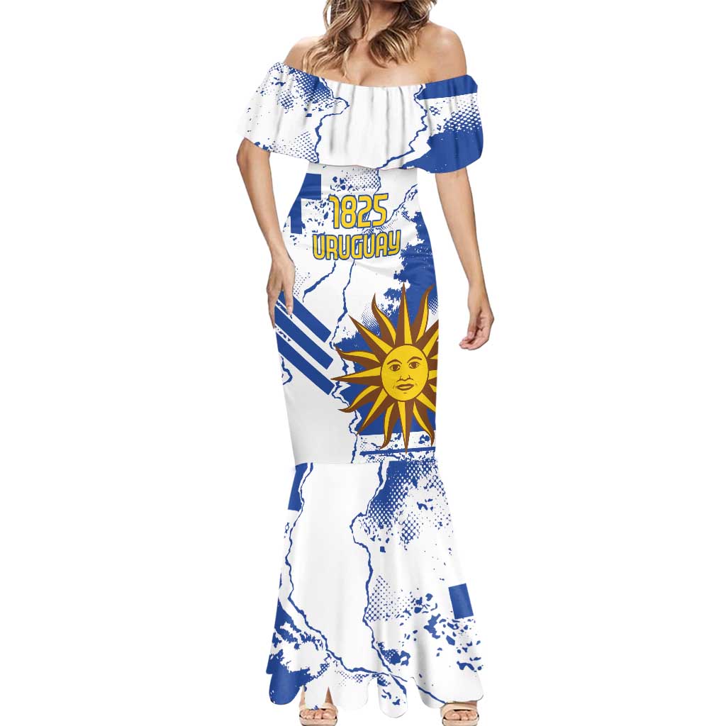 Custom Uruguay Independence Day Mermaid Dress Sol de Mayo With Grunge Urban - Wonder Print Shop