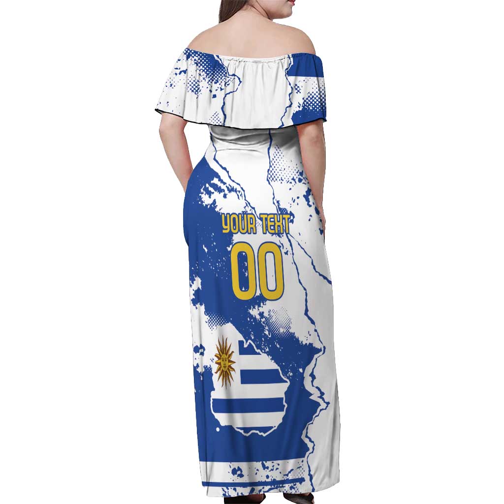 Custom Uruguay Independence Day Off Shoulder Maxi Dress Sol de Mayo With Grunge Urban - Wonder Print Shop
