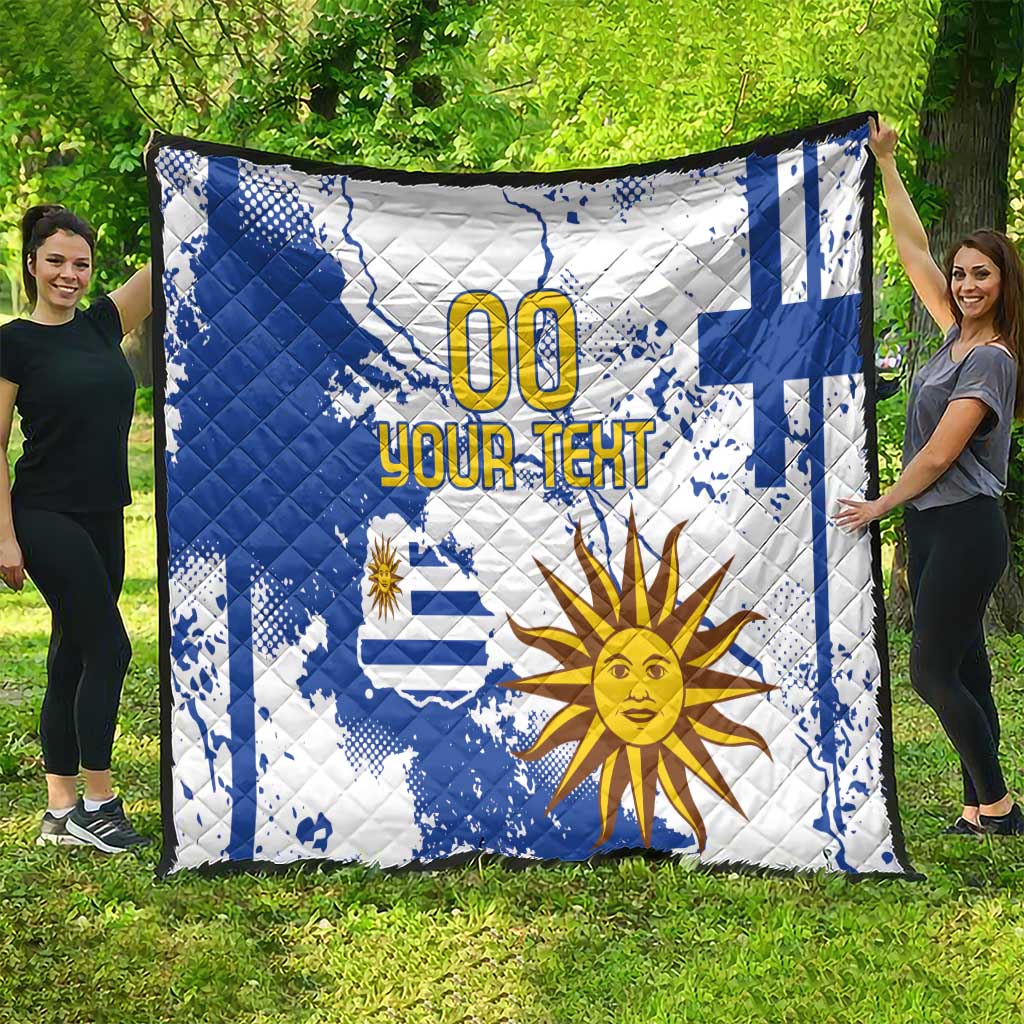 Custom Uruguay Independence Day Quilt Sol de Mayo With Grunge Urban - Wonder Print Shop