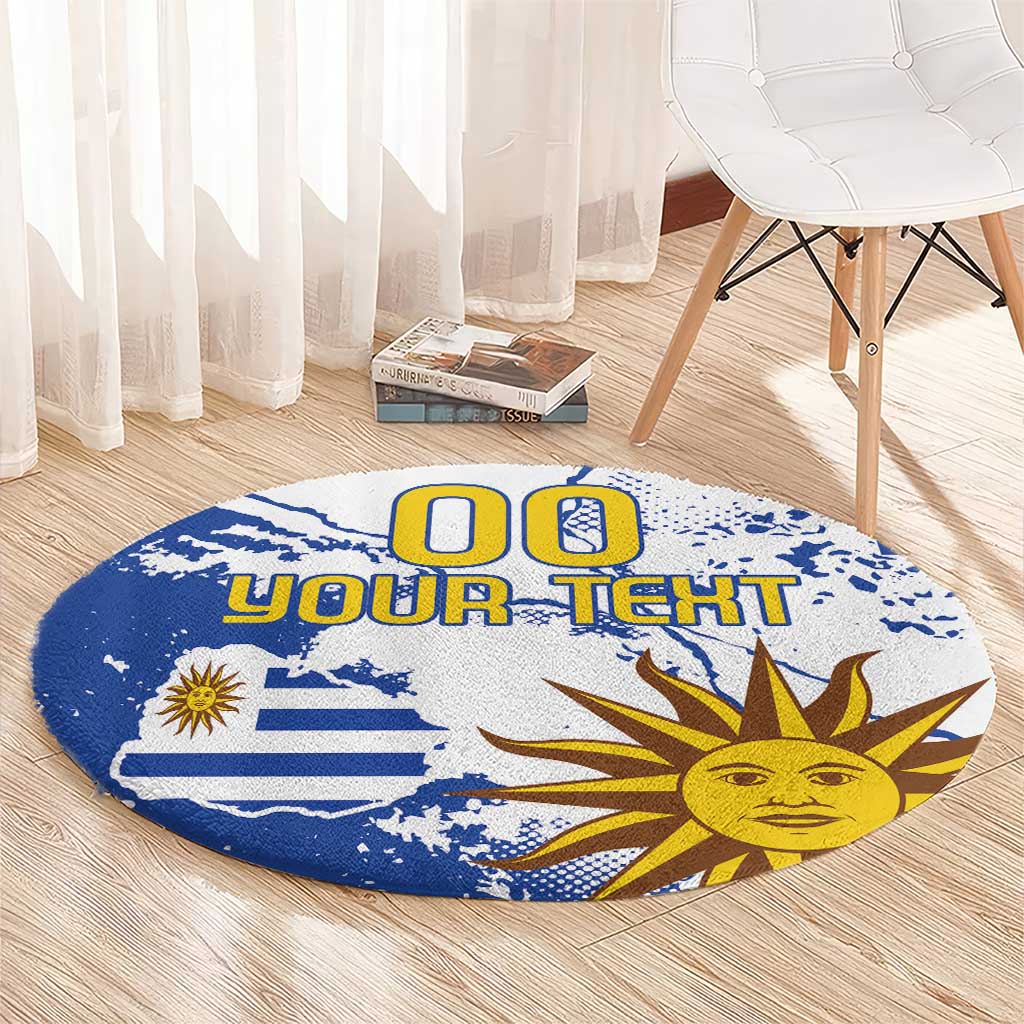 Custom Uruguay Independence Day Round Carpet Sol de Mayo With Grunge Urban