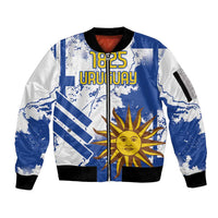 Custom Uruguay Independence Day Sleeve Zip Bomber Jacket Sol de Mayo With Grunge Urban - Wonder Print Shop