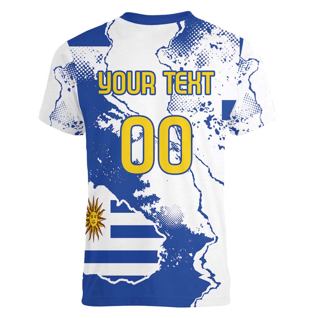 Custom Uruguay Independence Day Women V-Neck T-Shirt Sol de Mayo With Grunge Urban - Wonder Print Shop