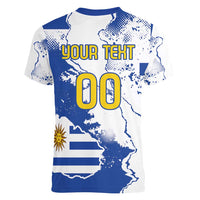 Custom Uruguay Independence Day Women V-Neck T-Shirt Sol de Mayo With Grunge Urban - Wonder Print Shop