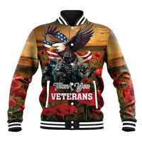 US Veterans Day American Army Baseball Jacket With Poppy Flowers - Wonder Print Shop