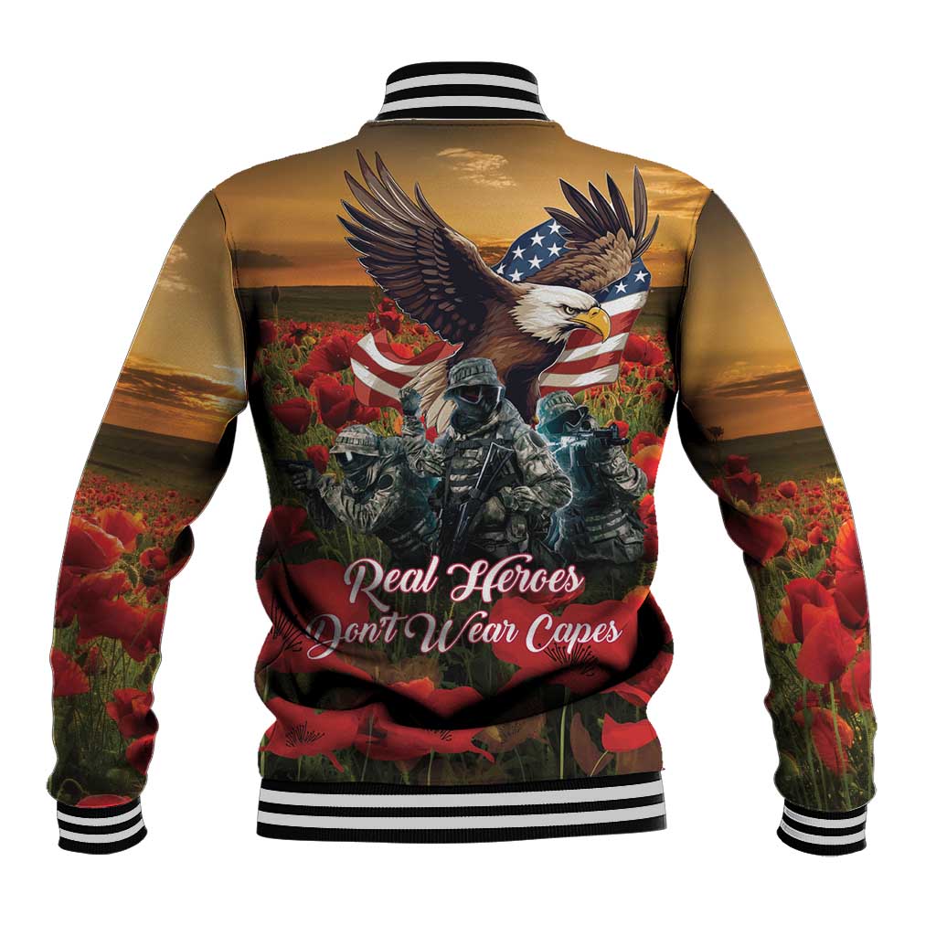 US Veterans Day American Army Baseball Jacket With Poppy Flowers - Wonder Print Shop