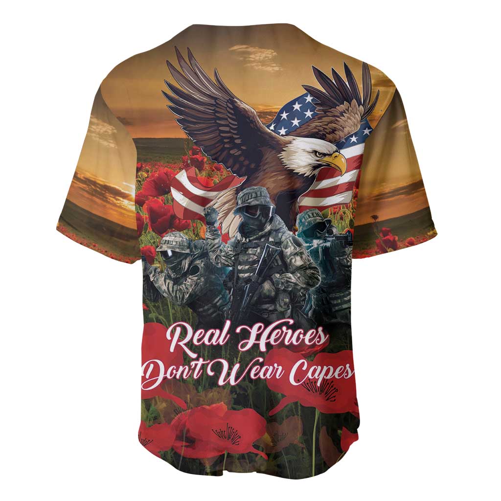 US Veterans Day American Army Baseball Jersey With Poppy Flowers - Wonder Print Shop