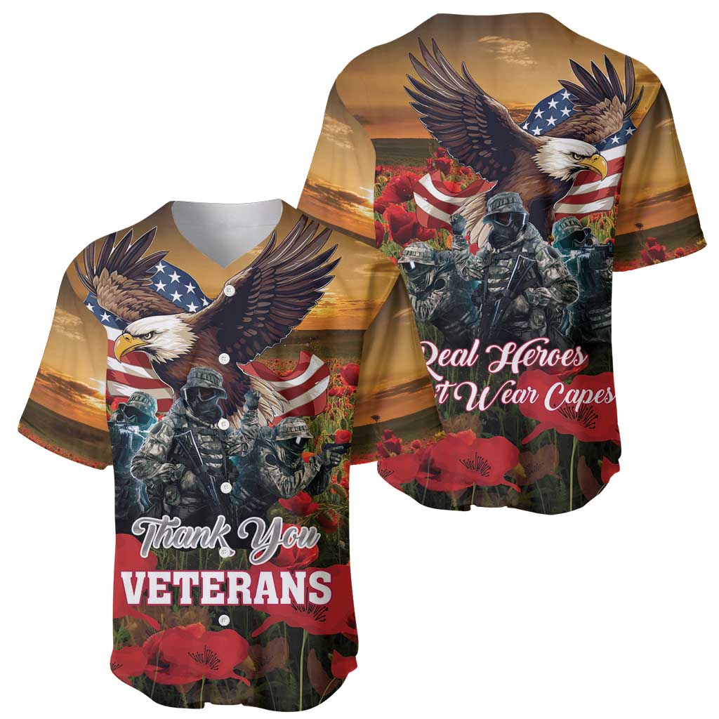 US Veterans Day American Army Baseball Jersey With Poppy Flowers - Wonder Print Shop
