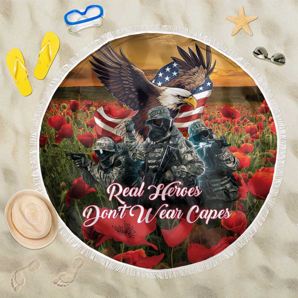 US Veterans Day American Army Beach Blanket With Poppy Flowers - Wonder Print Shop