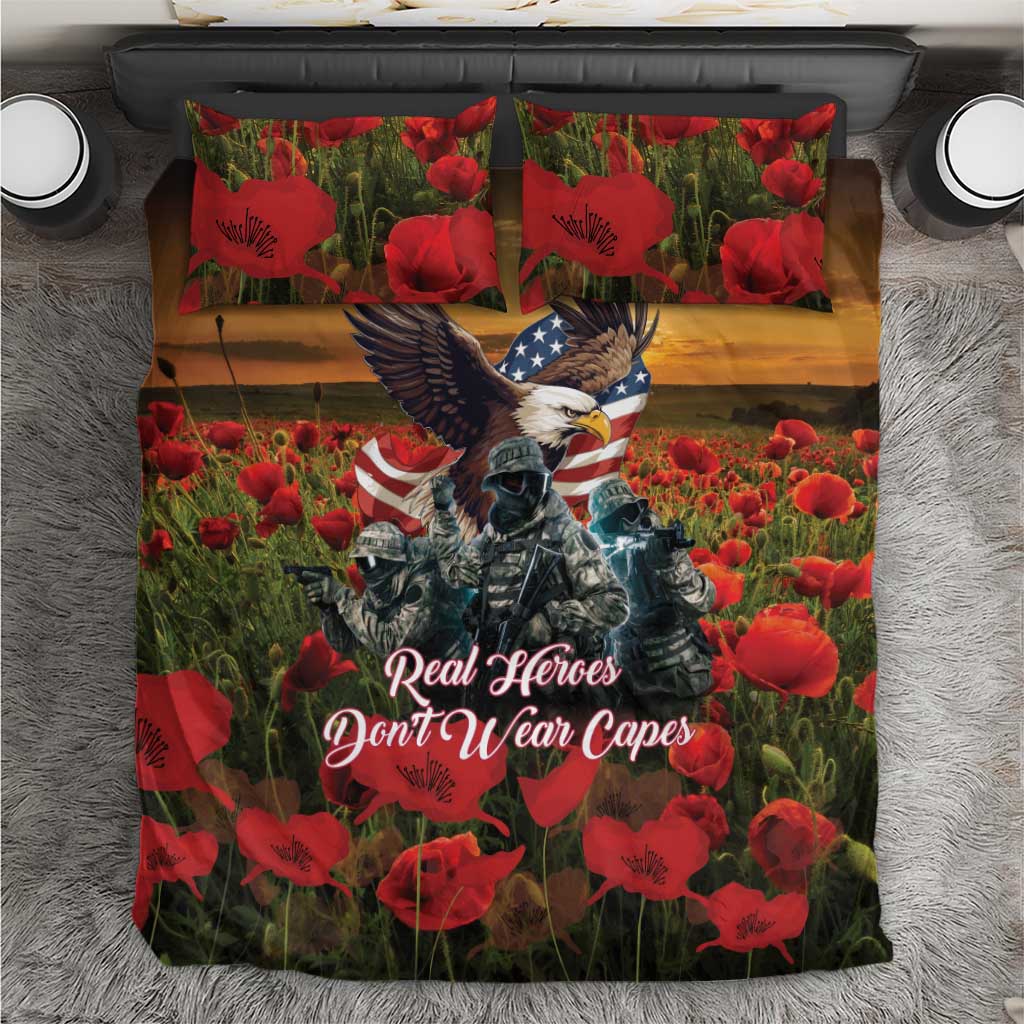 US Veterans Day American Army Bedding Set With Poppy Flowers - Wonder Print Shop