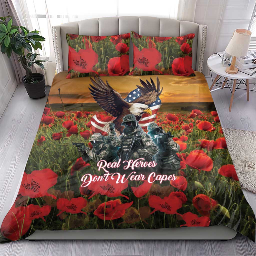 US Veterans Day American Army Bedding Set With Poppy Flowers - Wonder Print Shop
