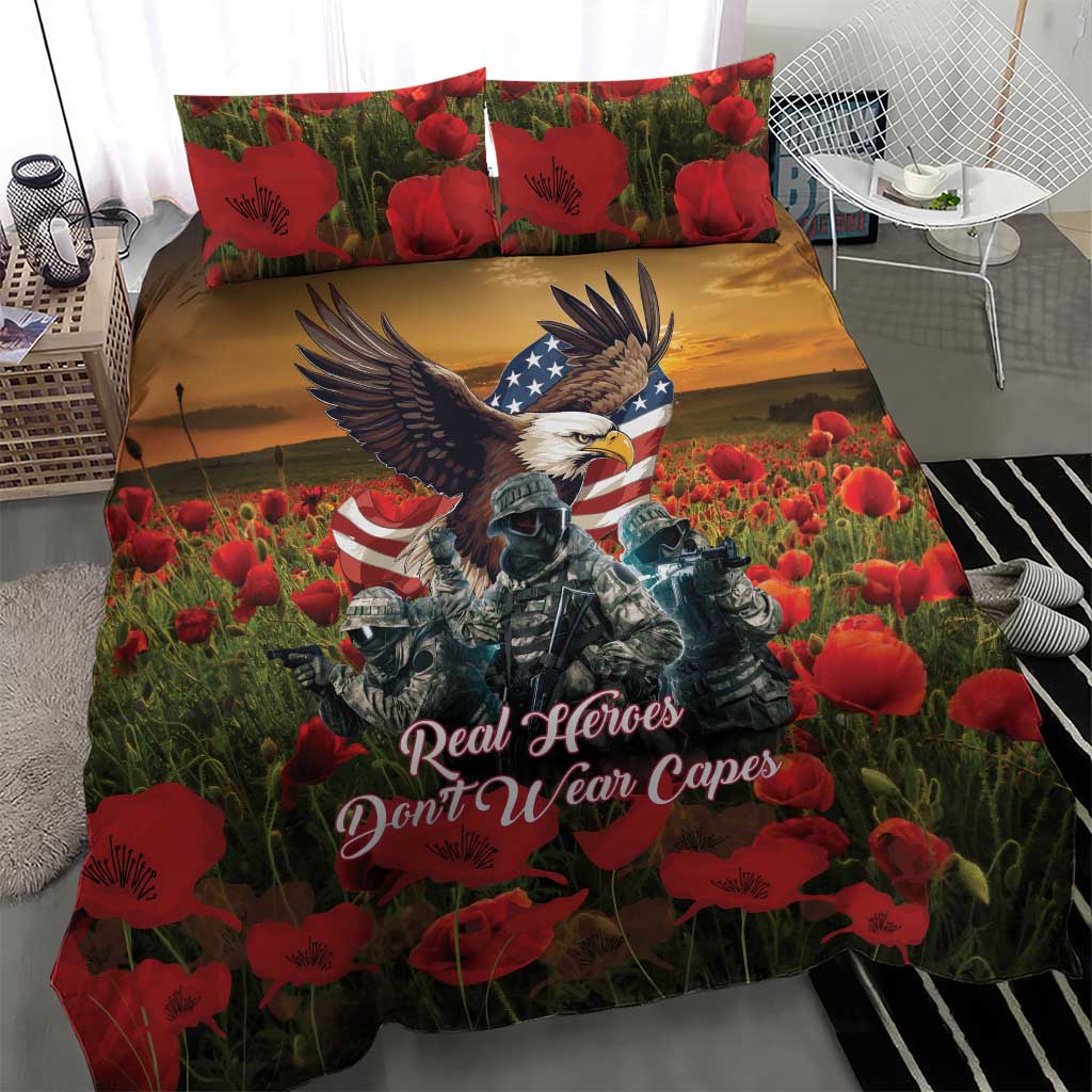 US Veterans Day American Army Bedding Set With Poppy Flowers - Wonder Print Shop