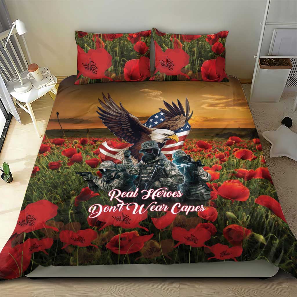 US Veterans Day American Army Bedding Set With Poppy Flowers - Wonder Print Shop