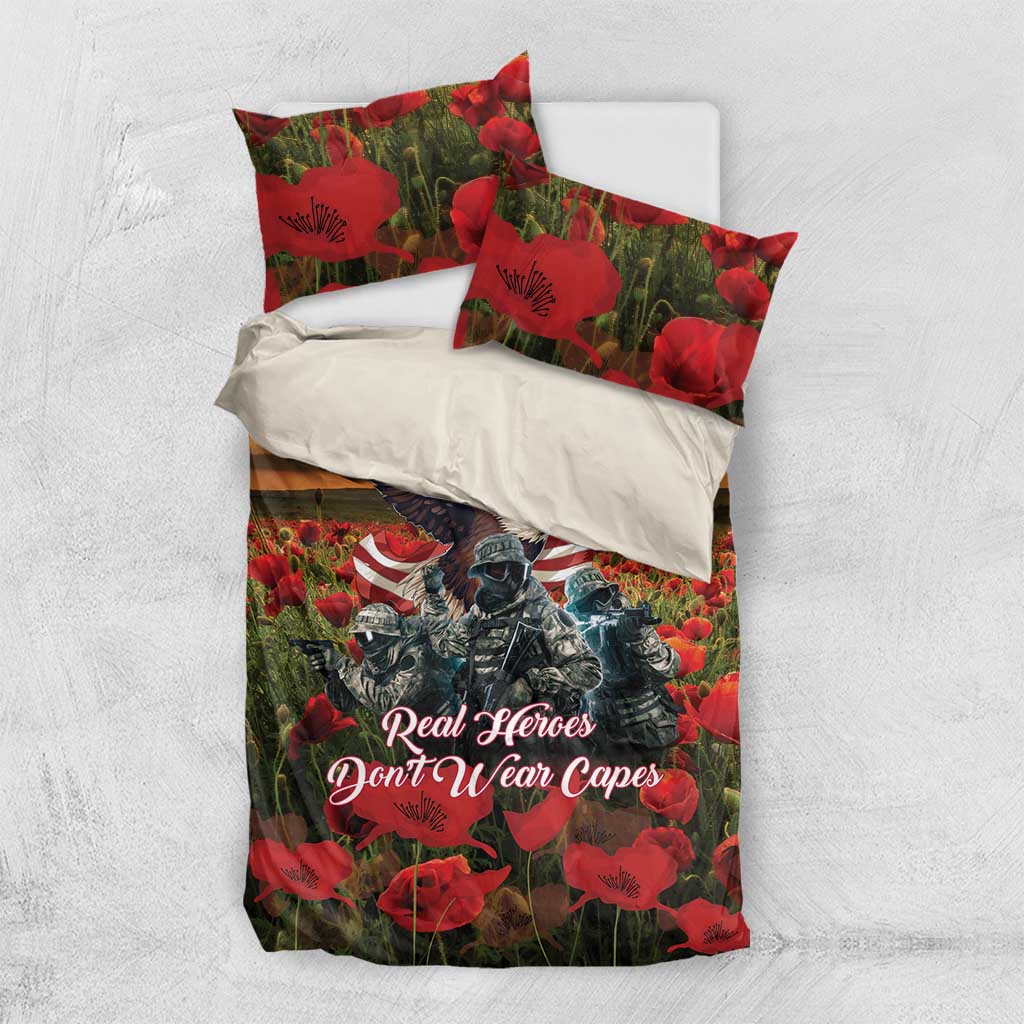 US Veterans Day American Army Bedding Set With Poppy Flowers - Wonder Print Shop