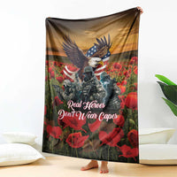 US Veterans Day American Army Blanket With Poppy Flowers