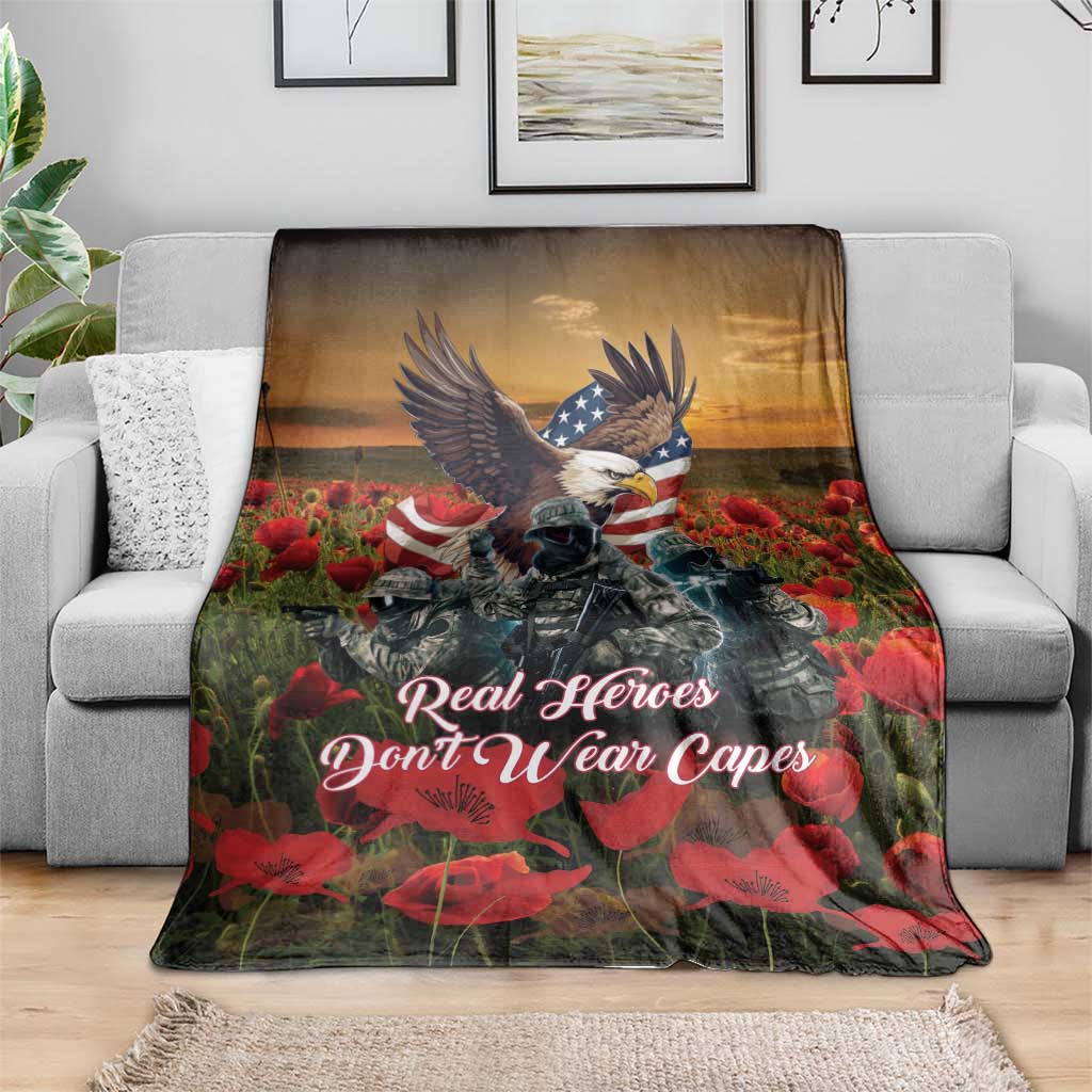 US Veterans Day American Army Blanket With Poppy Flowers