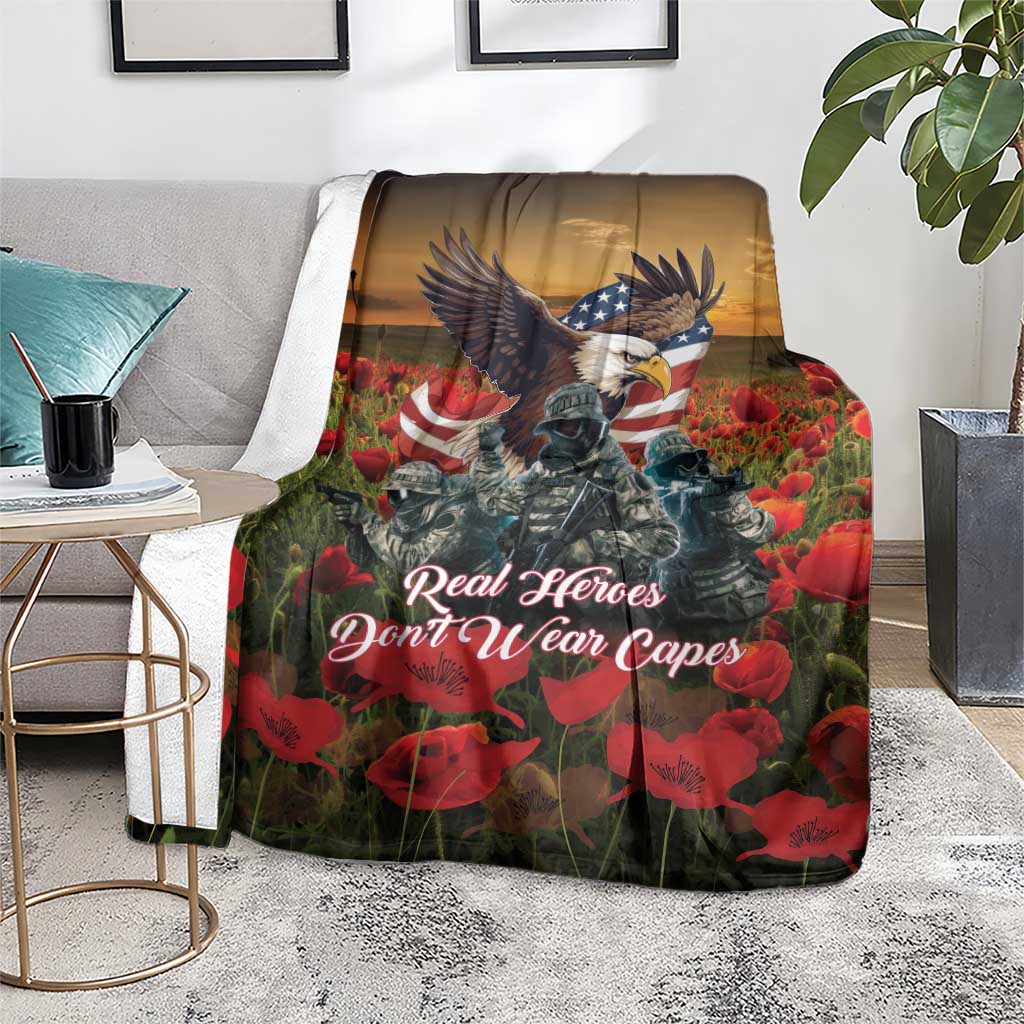 US Veterans Day American Army Blanket With Poppy Flowers