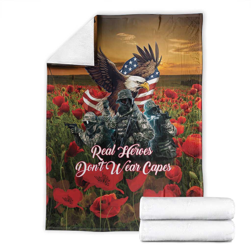 US Veterans Day American Army Blanket With Poppy Flowers