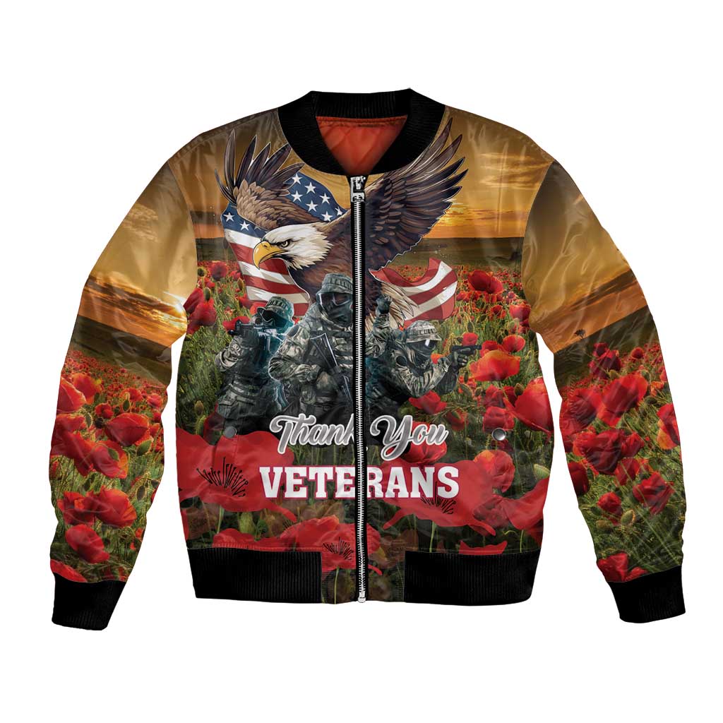 US Veterans Day American Army Bomber Jacket With Poppy Flowers - Wonder Print Shop